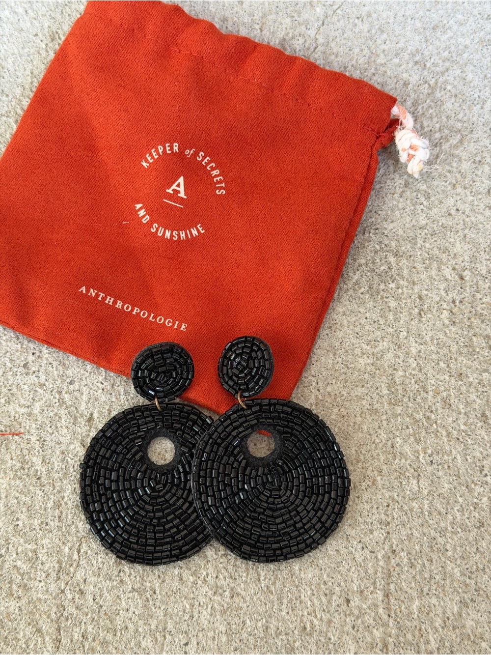 Anthropologie Black Beaded Disc Drop Earrings